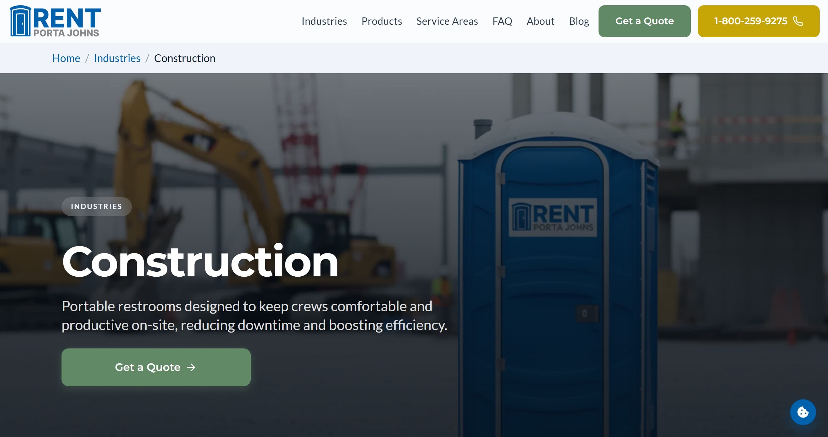 Construction industry page with a full-width photographic hero, an industry-specific introduction, and a quote action.