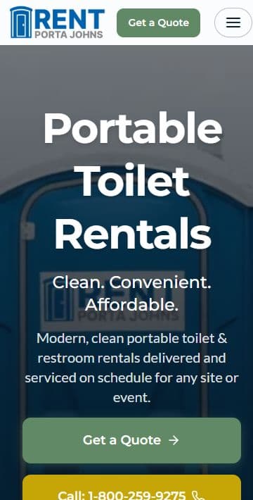 Mobile homepage with a compact header, visible quote action, and closed menu button.